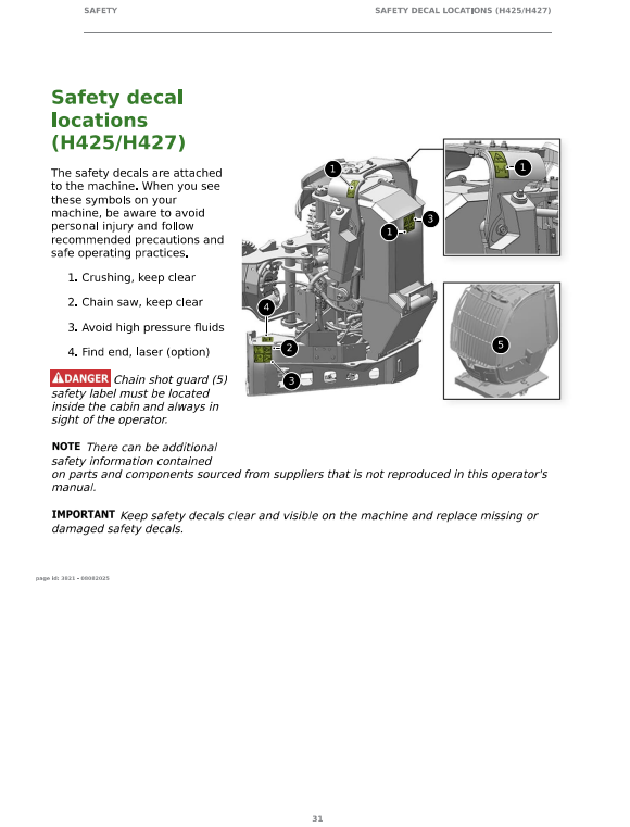 JOHN DEERE H425/H427 HARVESTER HEAD OPERATOR INSTRUCTION MANUAL F722912