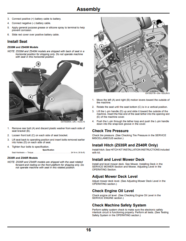JOHN DEERE Z525E, Z535M, Z535R, Z540M AND Z540R Z500 SERIES ZTRAK™ OPERATOR MANUAL OMGX26263
