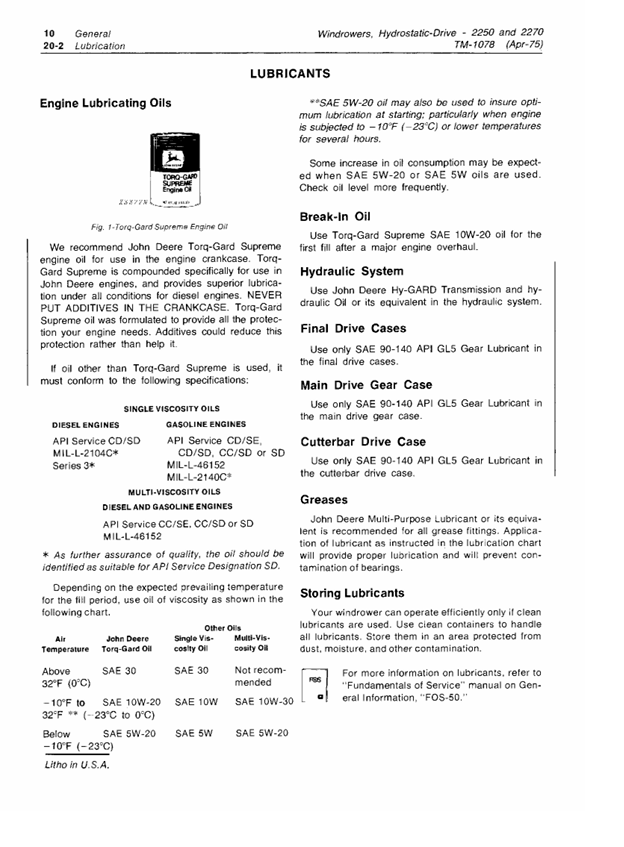 JOHN DEERE 2250 AND 2270 SELF-PROPELLED WINDROWER TECHNICAL MANUAL TM1078