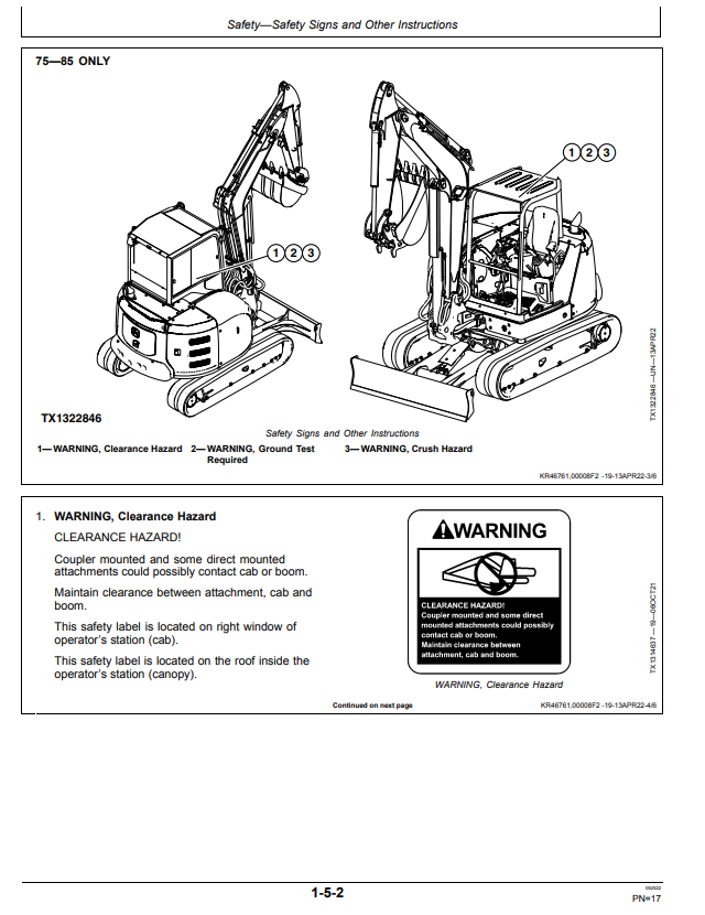 JOHN DEERE 75G NEW STYLE VARIABLE-TYPE PIN-GRABBER HYDRAULIC COUPLER OPERATOR MANUAL OMT479684X019