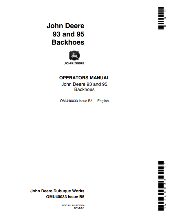 JOHN DEERE 93 AND 95 BACKHOE OPERATOR MANUAL OMU40033