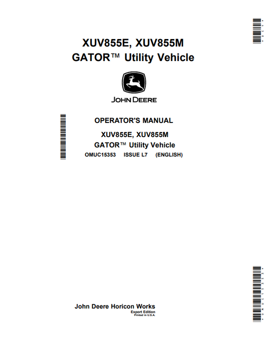 JOHN DEERE XUV855E, XUV855M GATOR™ UTILITY VEHICLE OPERATOR MANUAL OMUC15353