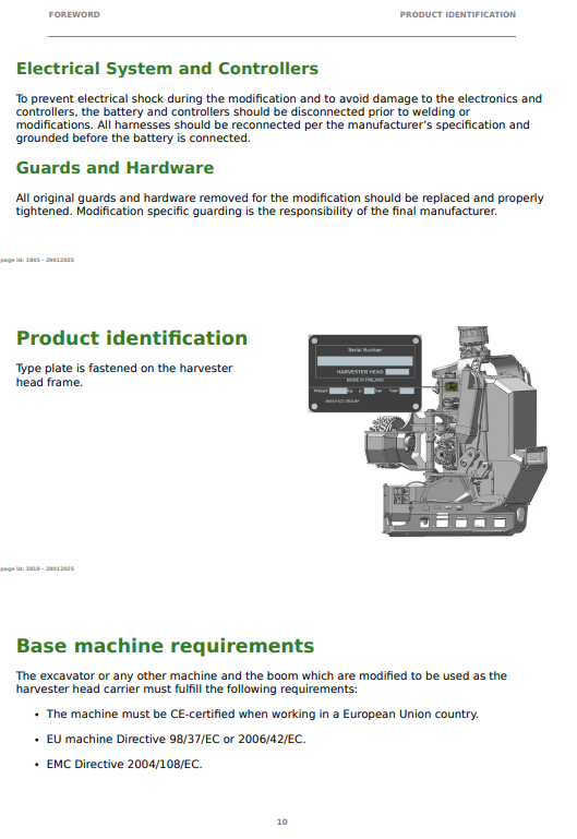 JOHN DEERE H423 HARVESTER HEAD OPERATOR INSTRUCTION MANUAL F722938