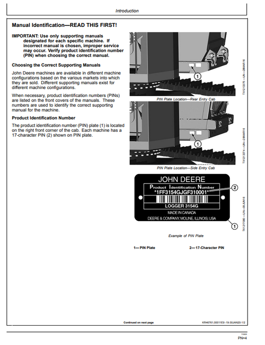 JOHN DEERE 3154G FORESTRY EXCAVATOR OPERATOR MANUAL OMT351759X19
