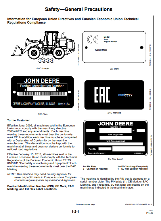 JOHN DEERE 444K 4WD LOADER OPERATOR MANUAL OMT337062X19
