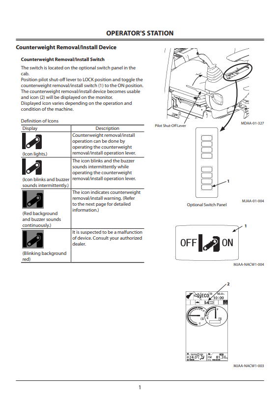 HITACHI ZAXIS 470LC-5B, 670LC-5B, 870LC-5B HYDRAULIC EXCAVATOR COUNTERWEIGHT REMOVAL OPERATOR MANUAL ENMJAANACW11