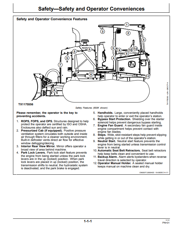 JOHN DEERE 550K AND 650K CRAWLER DOZER OPERATOR MANUAL OMT356886X19