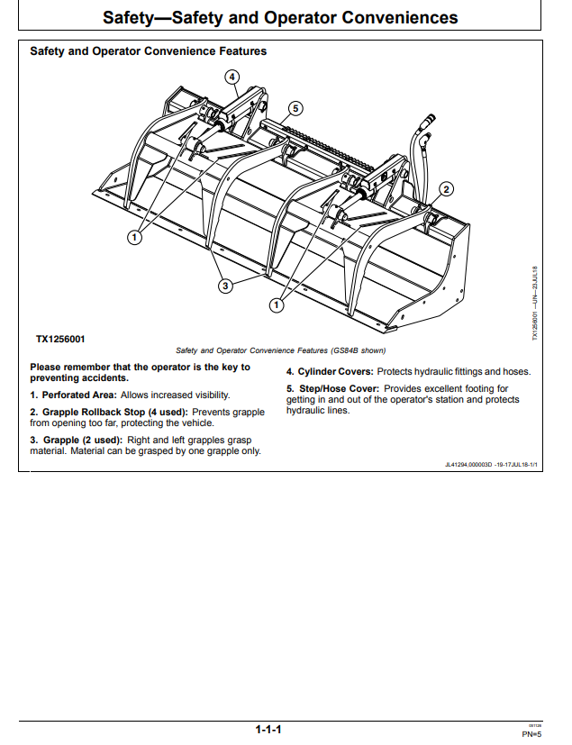 JOHN DEERE GS66B, GS72B, GS78B, GS84B, GR72B, GR84B, GR66B, GR78B, GB66B, GB72B, GB78B, GB84B GRAPPLE BUCKET OPERATOR MANUAL OMT403993X19