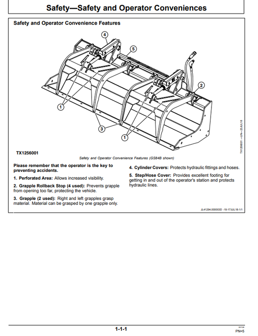 JOHN DEERE GS66B, GS72B, GS78B, GS84B, GR72B, GR84B, GR66B, GR78B, GB66B, GB72B, GB78B, GB84B GRAPPLE BUCKET OPERATOR MANUAL OMT403993X19