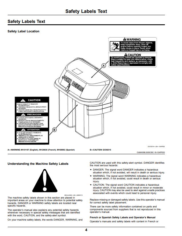 JOHN DEERE Z515E, Z530M, Z530R AND Z545R ZTRAK™ REAR MATERIAL COLLECTION SYSTEM FOR ZTRAK™ MOWER OPERATOR MANUAL OMUC26357