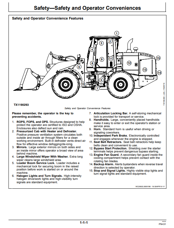 JOHN DEERE 544K 4WD LOADER OPERATOR MANUAL OMT337074X19