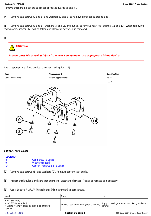 JOHN DEERE 550K, 650K CRAWLER DOZER REPAIR TECHNICAL MANUAL TM13357X19