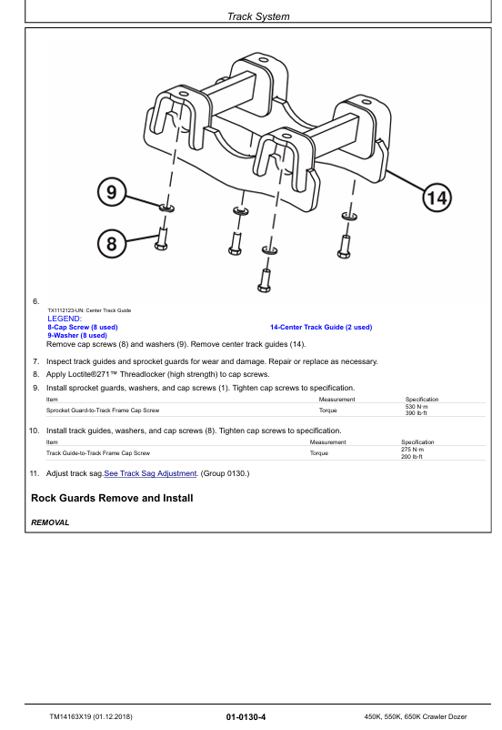 JOHN DEERE 450K, 550K, 650K CRAWLER DOZER REPAIR TECHNICAL MANUAL TM14163X19
