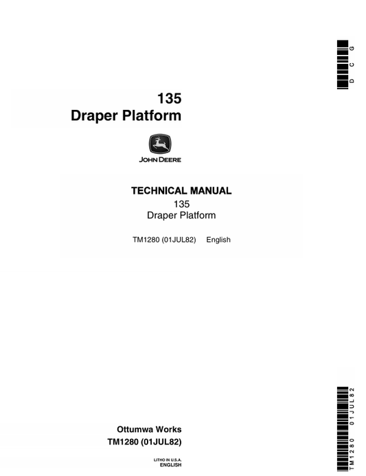 JOHN DEERE 135 DRAPER PLATFORM TECHNICAL MANUAL TM1280