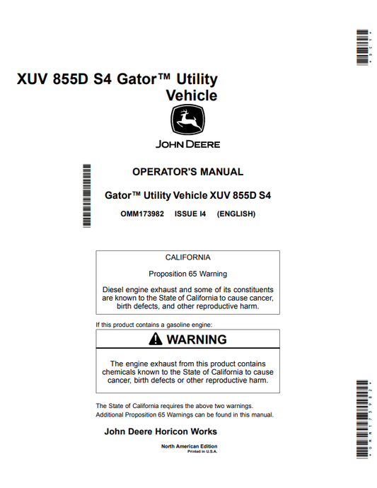 JOHN DEERE XUV 855D S4 GATOR™ UTILITY VEHICLE OPERATOR MANUAL OMM173982