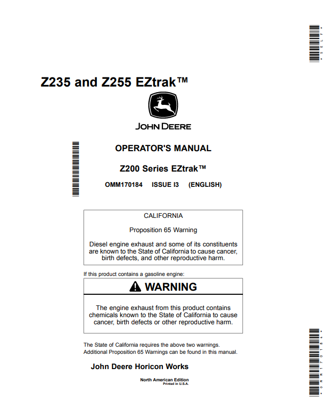 JOHN DEERE Z235 AND Z255, Z200 SERIES EZTRAK™ OPERATOR MANUAL OMM170184