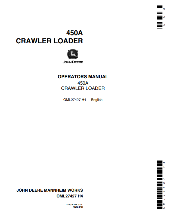 JOHN DEERE 450A CRAWLER LOADER OPERATOR MANUAL OML2742