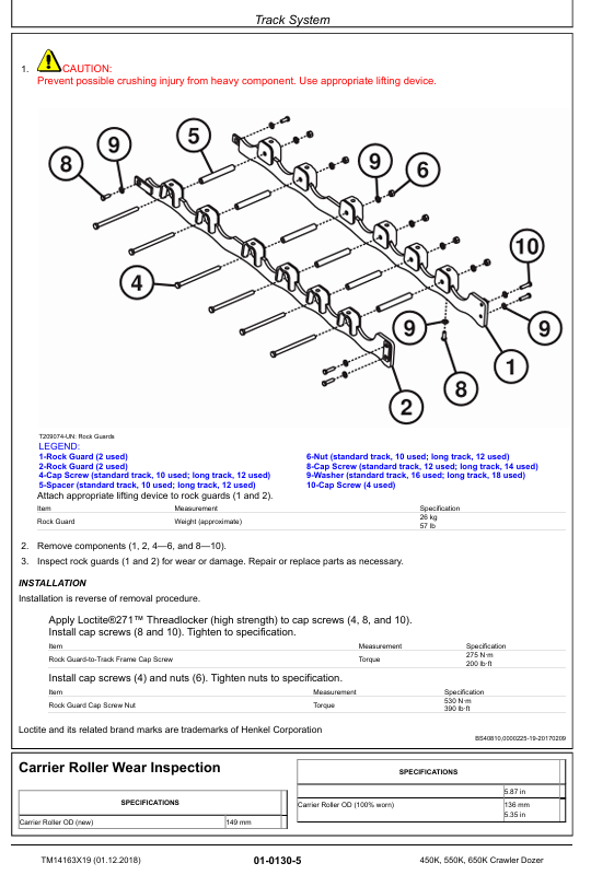 JOHN DEERE 450K, 550K, 650K CRAWLER DOZER REPAIR TECHNICAL MANUAL TM14163X19