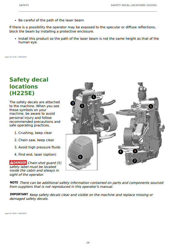 JOHN DEERE H225E HARVESTER HEAD OPERATOR INSTRUCTION MANUAL F730752