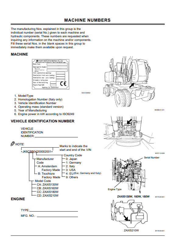 HITACHI ZAXIS 130W, 160W, 180W, 210W EXCAVATOR OPERATOR MANUAL EMCBBEN21