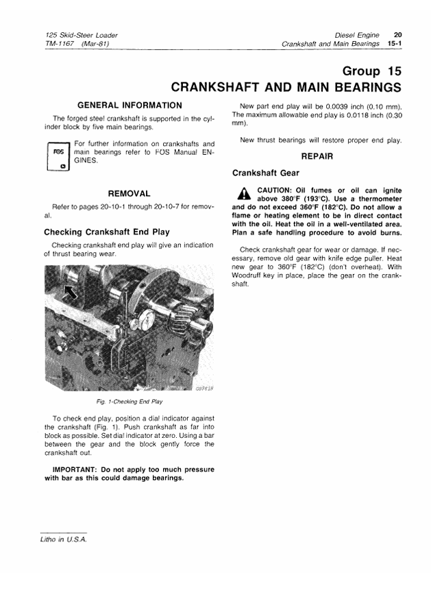 JOHN DEERE 125 SKID STEER LOADER TECHNICAL MANUAL TM1167