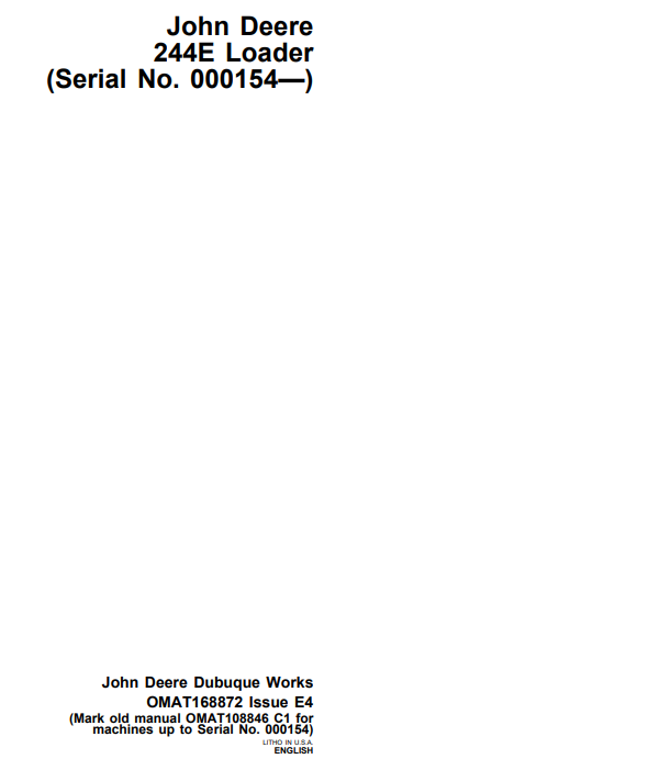 JOHN DEERE 244E LOADER OPERATOR MANUAL OMAT168872