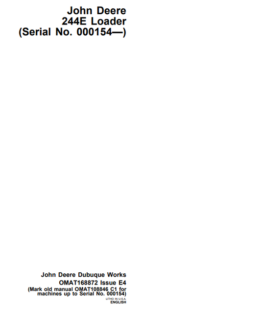 JOHN DEERE 244E LOADER OPERATOR MANUAL OMAT168872
