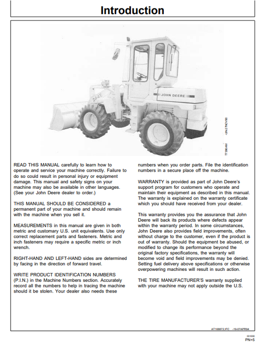 JOHN DEERE 244E LOADER OPERATOR MANUAL OMAT168872
