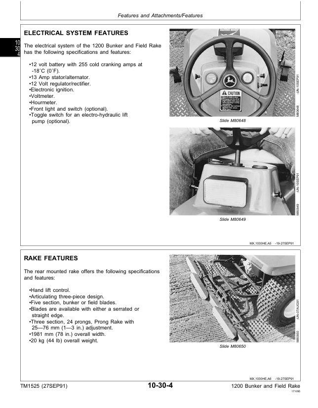 JOHN DEERE 1200 BUNKER AND FIELD RAKE TECHNICAL MANUAL TM1525