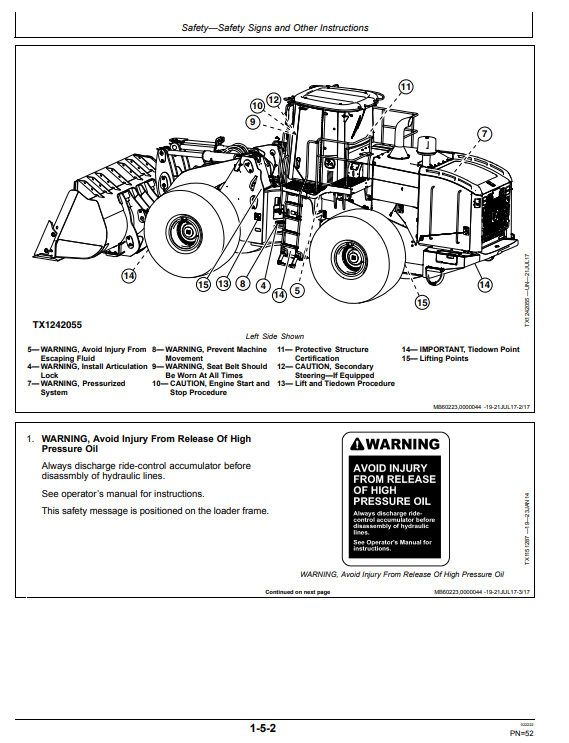 JOHN DEERE 844K 4WD LOADER OPERATOR MANUAL OMT351580X19