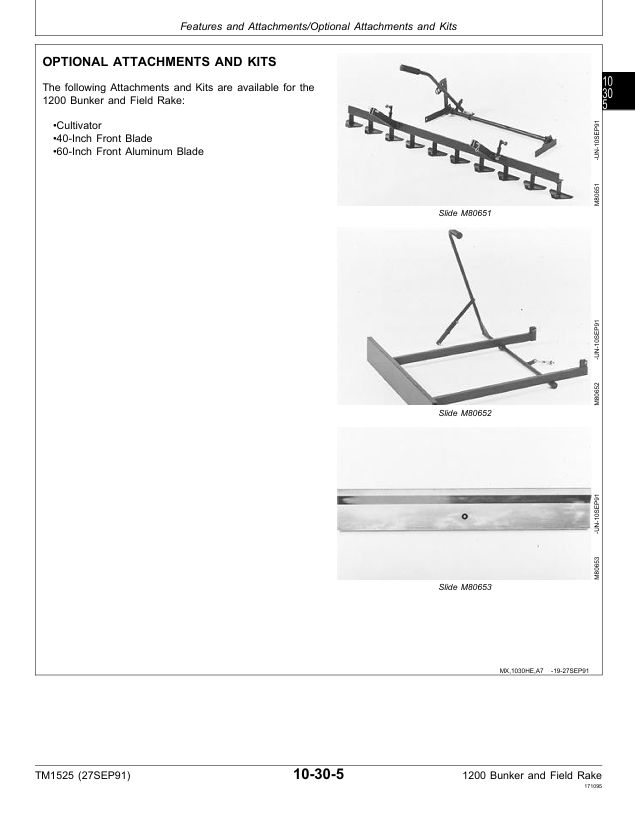JOHN DEERE 1200 BUNKER AND FIELD RAKE TECHNICAL MANUAL TM1525