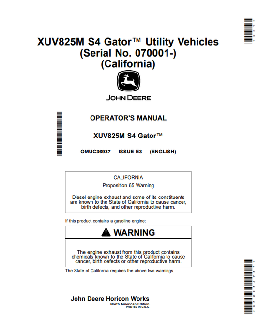 JOHN DEERE XUV825M S4 GATOR™ UTILITY VEHICLES OPERATOR MANUAL OMUC36937