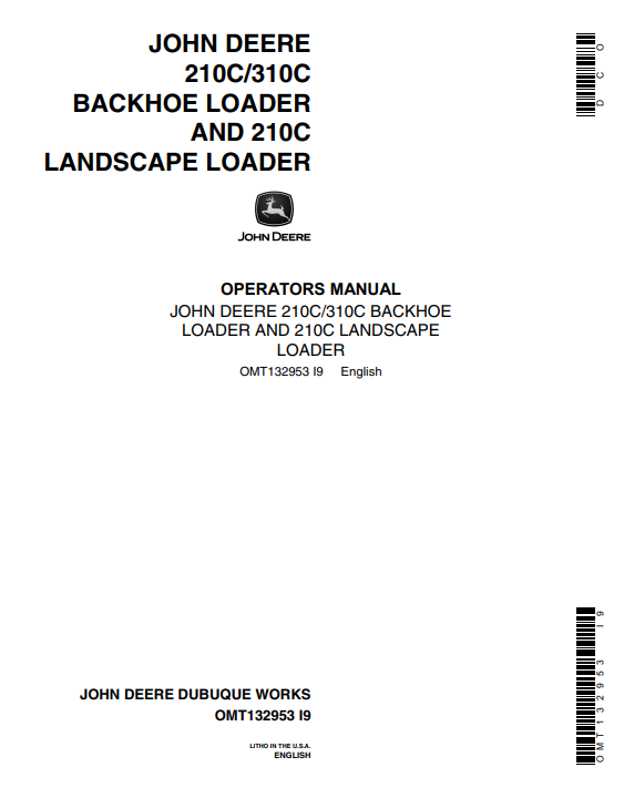 JOHN DEERE 210C/310C BACKHOE LOADER AND 210C LANDSCAPE LOADER OPERATOR MANUAL OMT132953