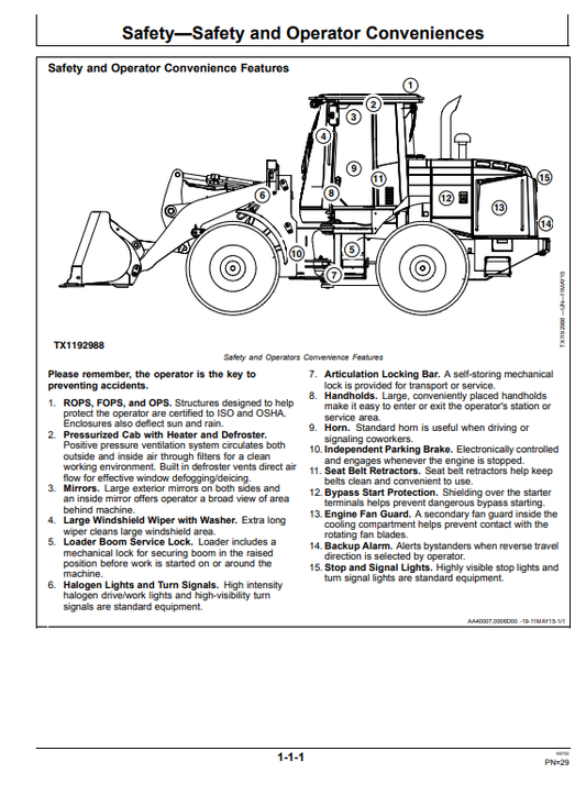 JOHN DEERE 544K 4WD LOADER OPERATOR MANUAL OMT361499X19