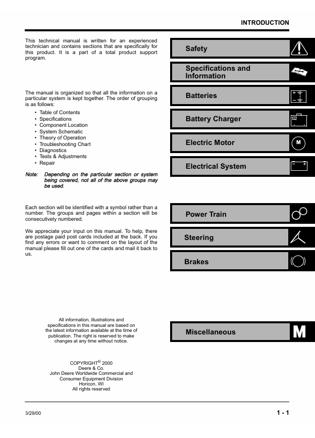 JOHN DEERE E-GATOR UTILITY VEHICLE TECHNICAL MANUAL TM1766