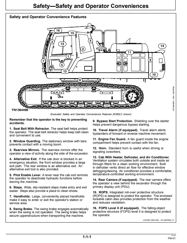 JOHN DEERE E380LC AND E400LC EXCAVATOR OPERATOR MANUAL OMT401464X19