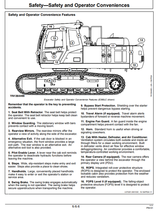 JOHN DEERE E380LC AND E400LC EXCAVATOR OPERATOR MANUAL OMT401464X19