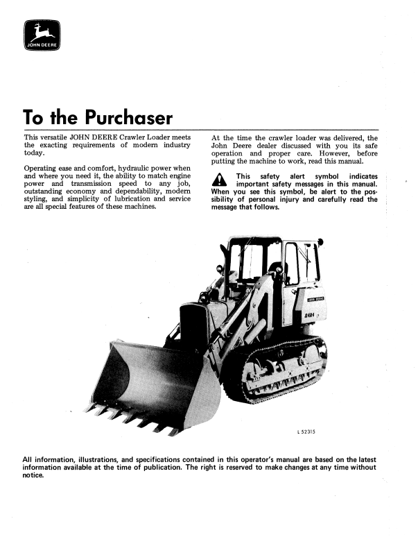 JOHN DEERE 450A CRAWLER LOADER OPERATOR MANUAL OML2742