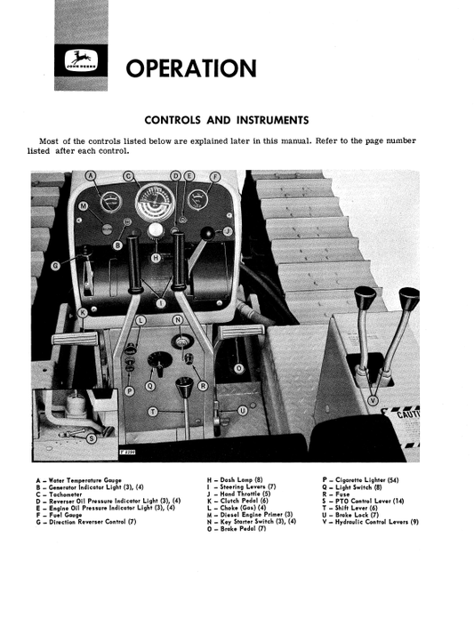 JOHN DEERE 1010 CRAWLER TRACTOR OPERATOR MANUAL OMT19258