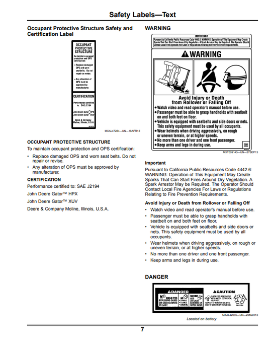 JOHN DEERE GATOR™ UTILITY VEHICLE XUV550 OPERATOR MANUAL OMM171246