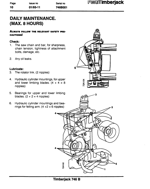 JOHN DEERE FMG TIMBERJACK 746B HARVESTER HEAD OPERATOR MANUAL F027724