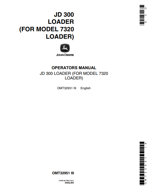 JOHN DEERE JD 300, 7320 LOADER OPERATOR MANUAL OMT32951