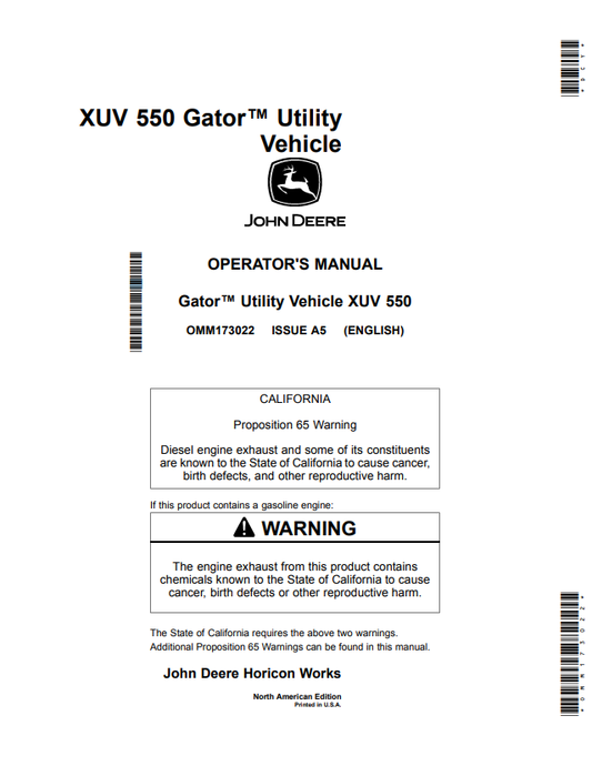 JOHN DEERE XUV 550 GATOR™ UTILITY VEHICLE OPERATOR MANUAL OMM173022