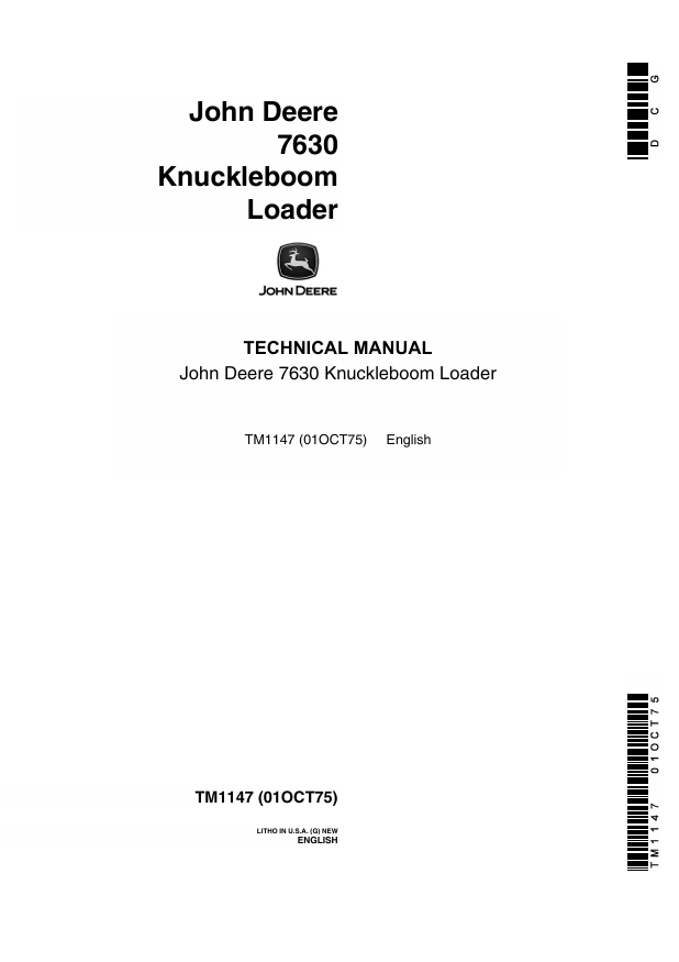 JOHN DEERE 7630 KNUCKLEBOOM LOADER TECHNICAL MANUAL TM1147