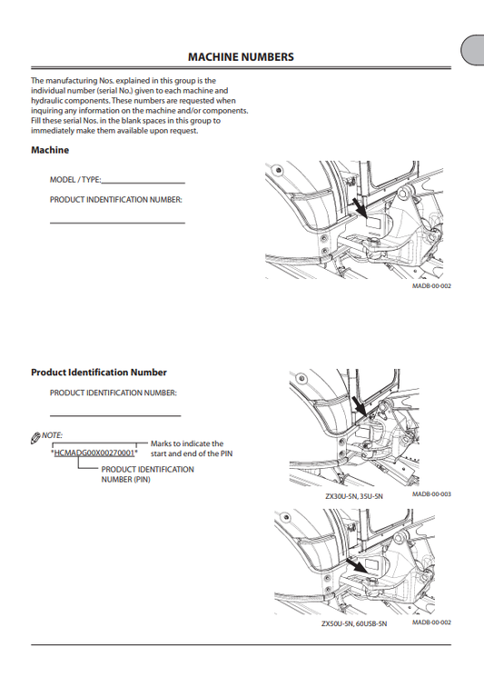 HITACHI ZAXIS 30U-5N, 35U-5N, 50U-5N, 60USB-5N HYDRAULIC EXCAVATOR OPERATOR MANUAL ENMADGNA22