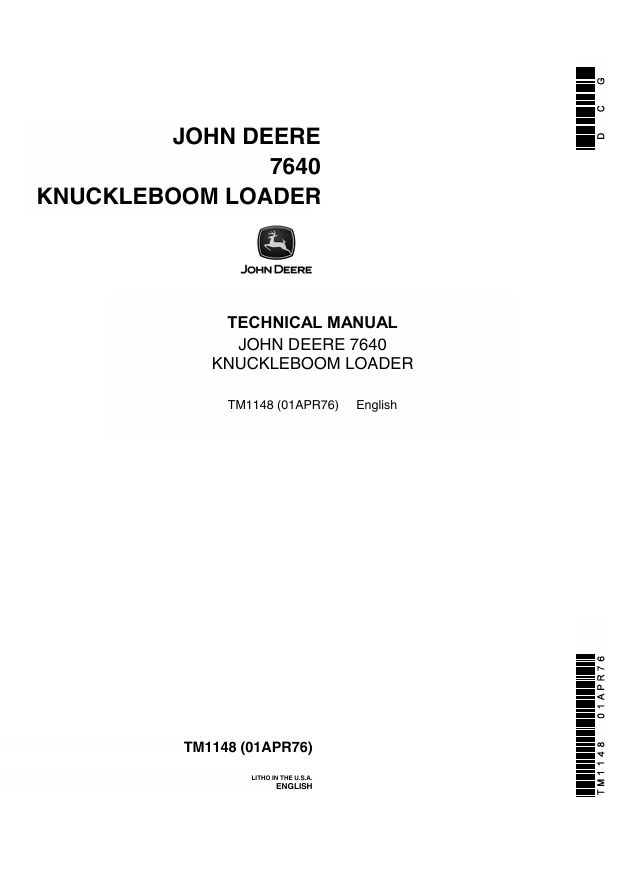 JOHN DEERE 7640 KNUCKLEBOOM LOADER TECHNICAL MANUAL TM1148
