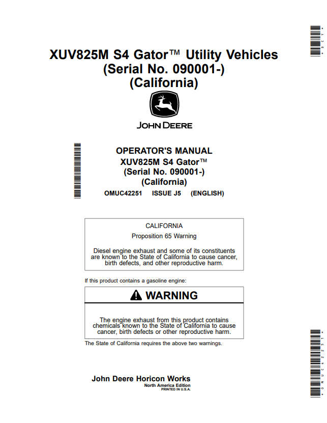 JOHN DEERE XUV825M S4 GATOR™ UTILITY VEHICLES OPERATOR MANUAL OMUC42251