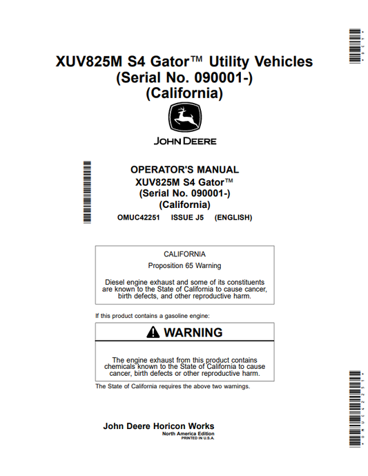 JOHN DEERE XUV825M S4 GATOR™ UTILITY VEHICLES OPERATOR MANUAL OMUC42251