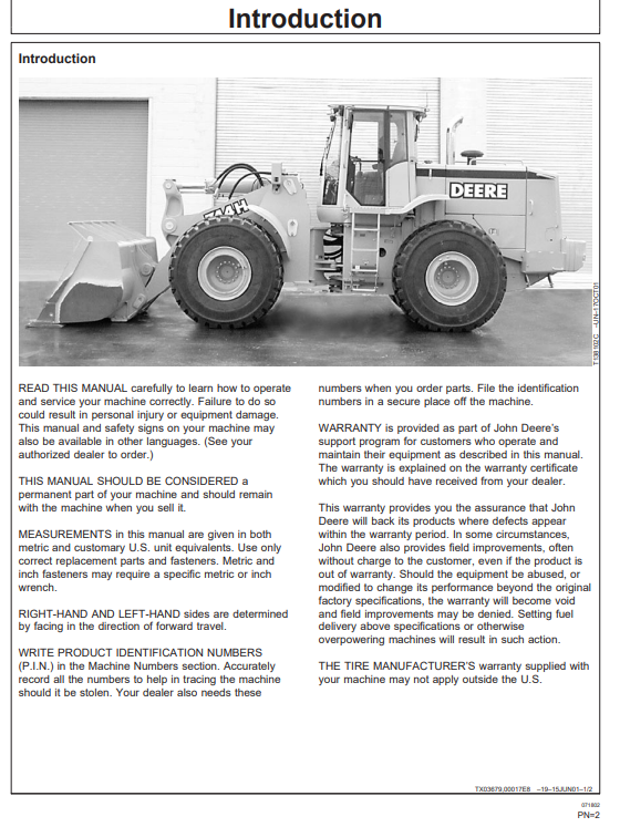 JOHN DEERE 744H LOADER AND 744H MH MATERIAL HANDLER OPERATOR MANUAL OMT181297