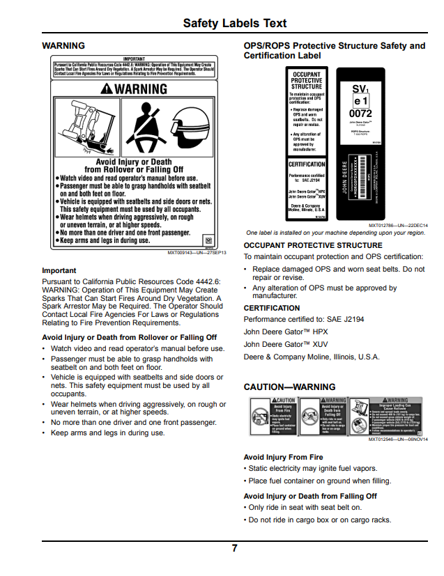 JOHN DEERE XUV 550 GATOR™ UTILITY VEHICLE OPERATOR MANUAL OMM175169